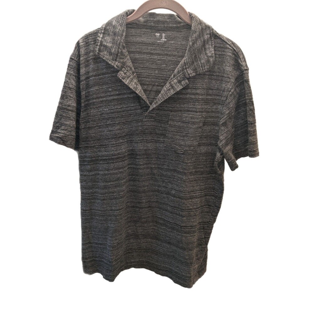 Gap Men's SZ L Cotton Button Front Tab Knit Shirt Short Sleeves Gray Leisure